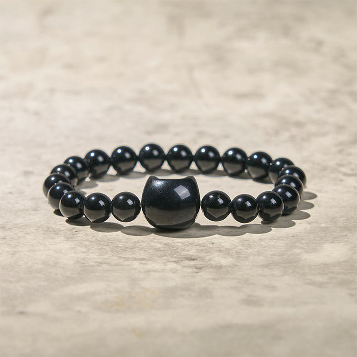 Braccialetto di protezione in onice nero naturale con gatto nero Buddha Stones - image 9