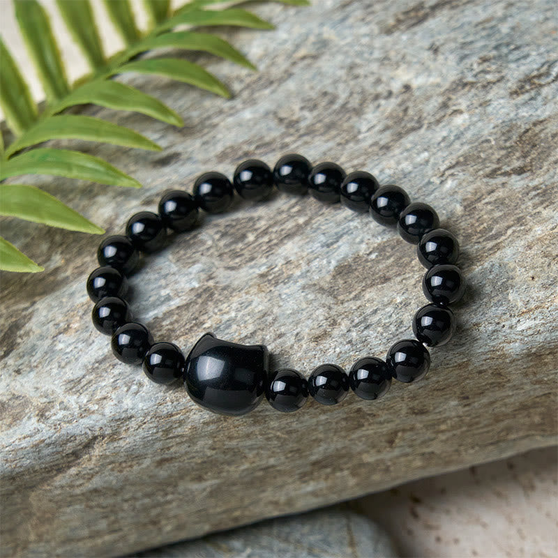 Braccialetto di protezione in onice nero naturale con gatto nero Buddha Stones - image 10