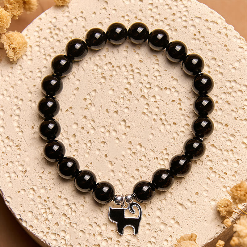 Braccialetto di protezione in onice nero naturale con ciondolo a forma di gattino in argento sterling 925 Buddha Stones - image 2
