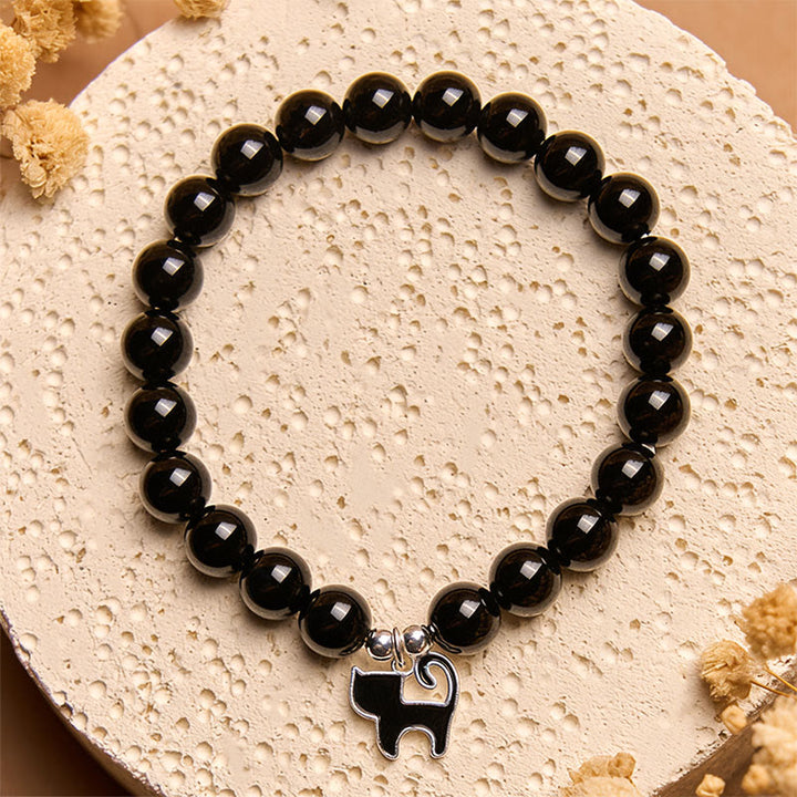 Braccialetto di protezione in onice nero naturale con ciondolo a forma di gattino in argento sterling 925 Buddha Stones - image 2