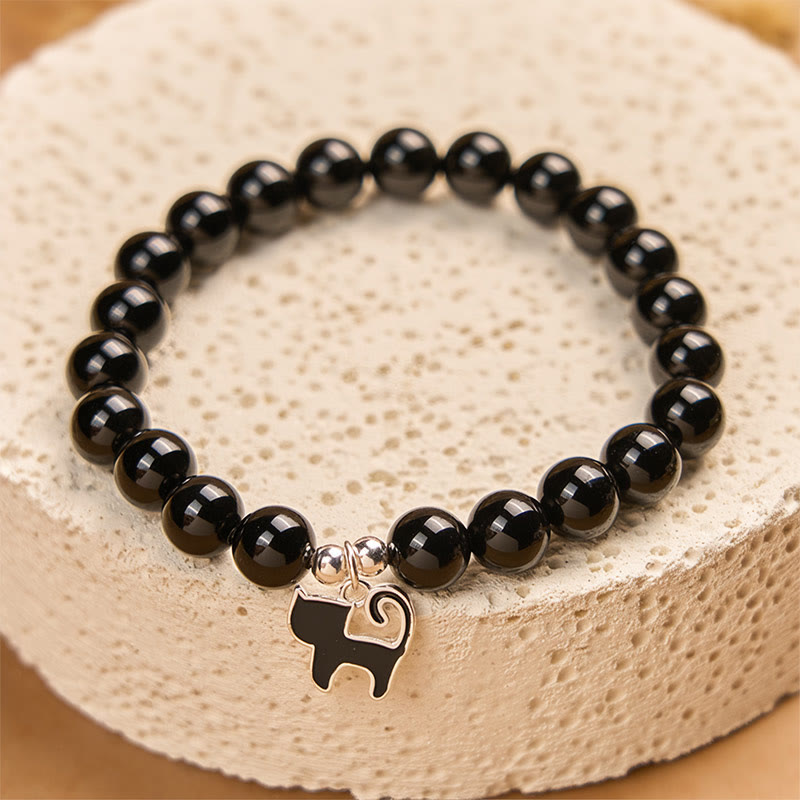 Braccialetto di protezione in onice nero naturale con ciondolo a forma di gattino in argento sterling 925 Buddha Stones - image 3