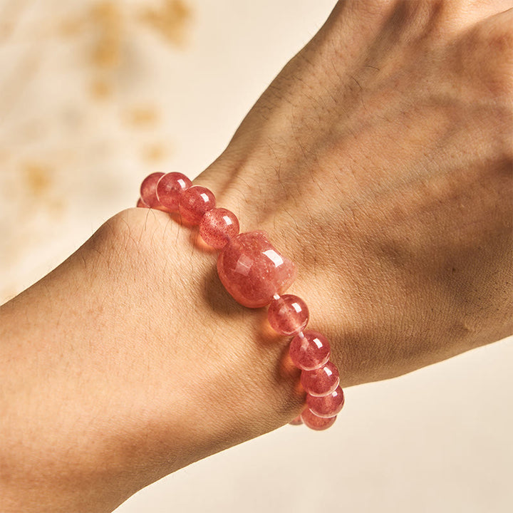 Braccialetto positivo curativo per gatti in quarzo fragola naturale Buddha Stones - image 3