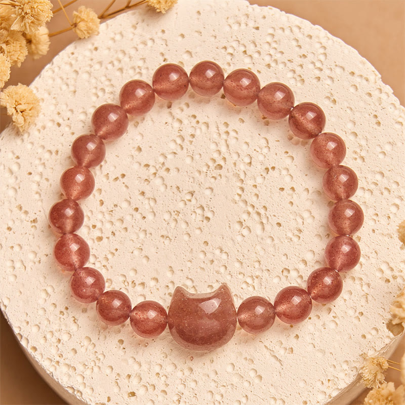 Braccialetto positivo curativo per gatti in quarzo fragola naturale Buddha Stones - Quarzo fragola (circonferenza polso 15-16 cm) - image 0