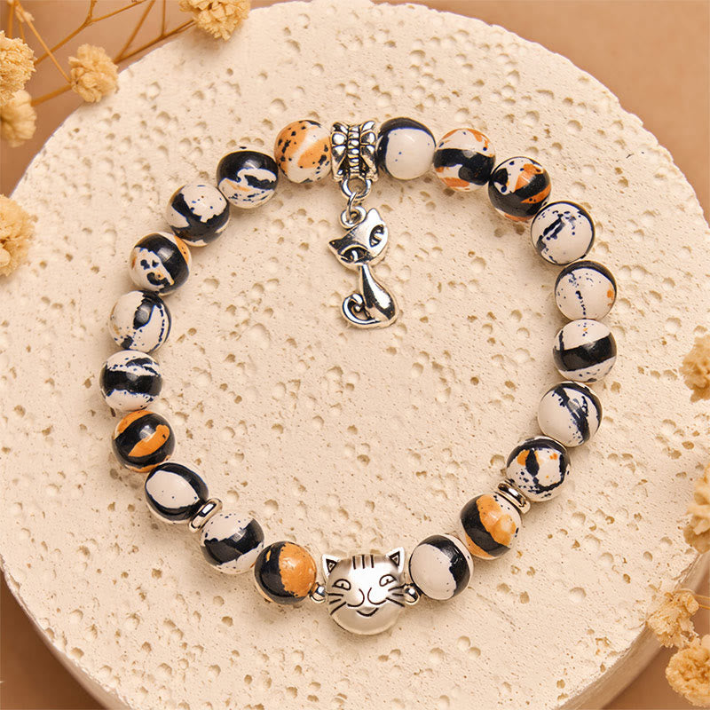 Braccialetto di fiducia in pietra naturale con perline di gatto calico Buddha Stones - image 1