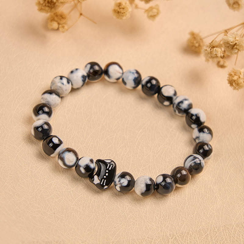 Bracciale Buddha Stones con agata di fuoco bianca e nera e gatto - image 1