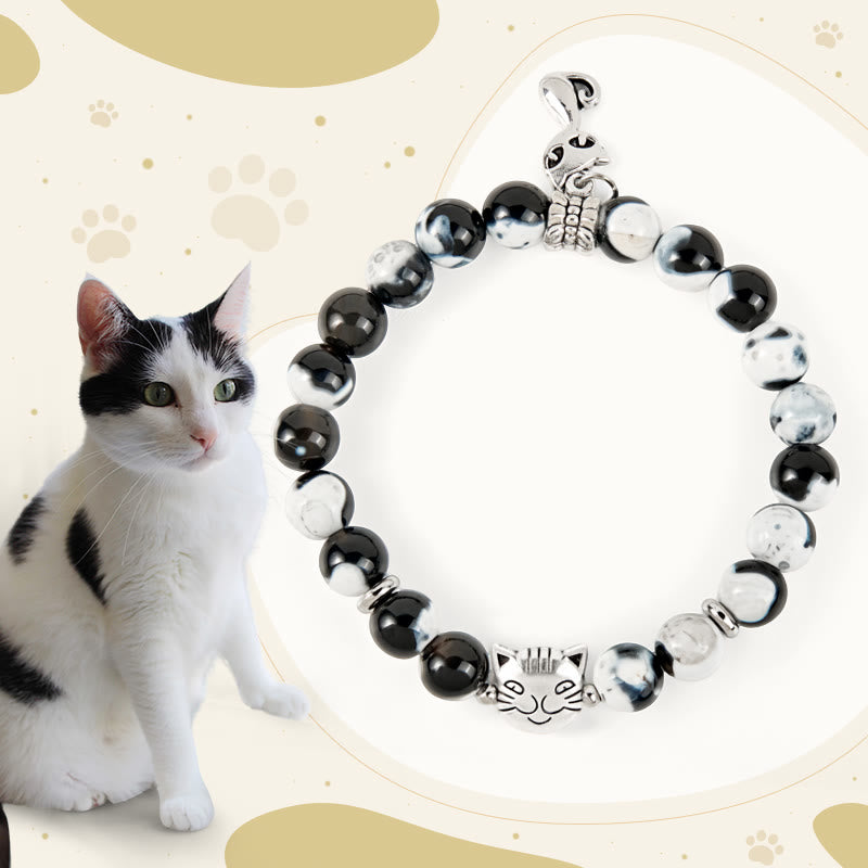 Braccialetto dell'amore con perline di agata di fuoco di gatto bianco e nero Buddha Stones - Gatto bianco e nero (circonferenza del polso 15-16 cm) - image 0