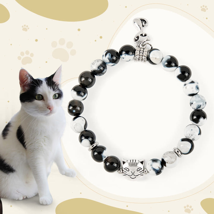 Braccialetto dell'amore con perline di agata di fuoco di gatto bianco e nero Buddha Stones - Gatto bianco e nero (circonferenza del polso 15-16 cm) - image 0