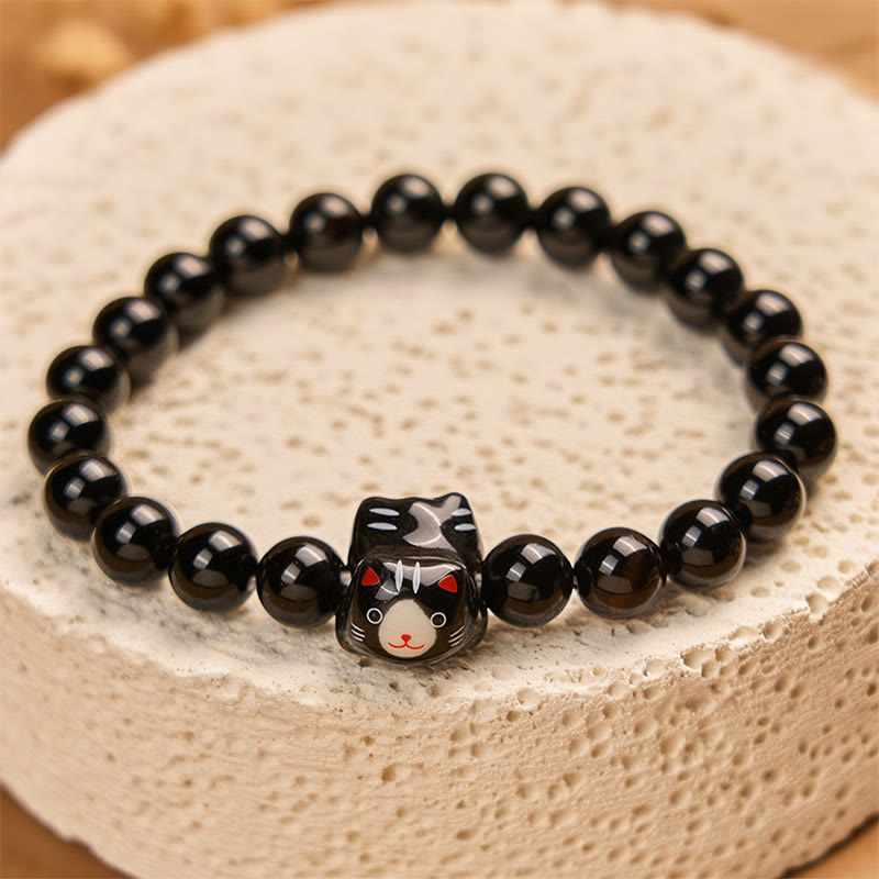 Braccialetto di supporto per gattini in ceramica naturale onice nero Buddha Stones Black Cat - image 2