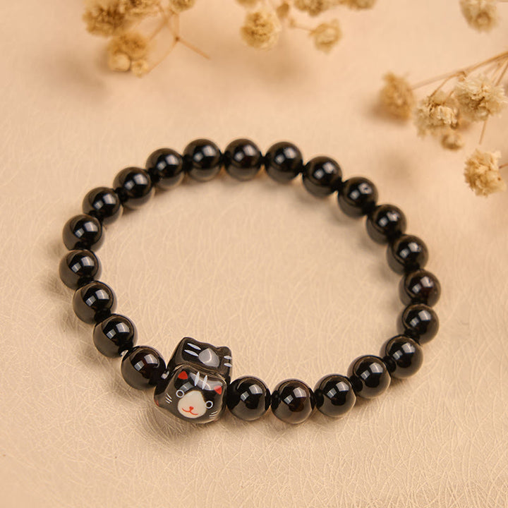 Braccialetto di supporto per gattini in ceramica naturale onice nero Buddha Stones Black Cat - image 3