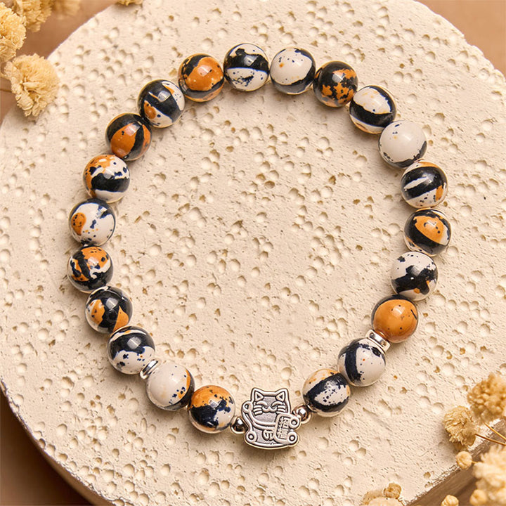 Bracciale con perline in pietra di gatto calico in argento sterling 925 Buddha Stones - image 2