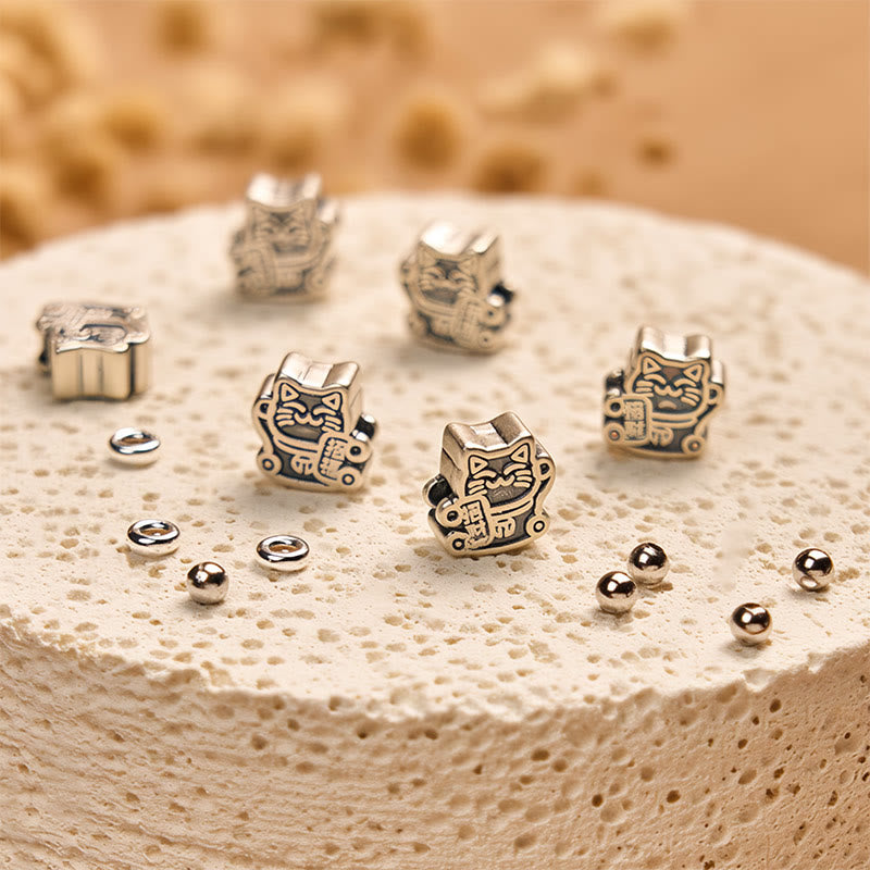 Bracciale con perline in pietra di gatto calico in argento sterling 925 Buddha Stones - image 5