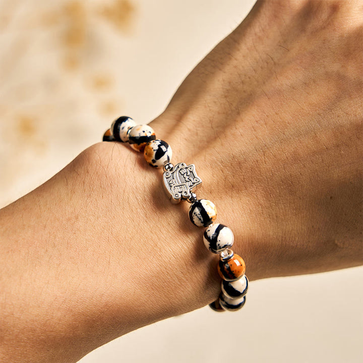 Bracciale con perline in pietra di gatto calico in argento sterling 925 Buddha Stones - image 4