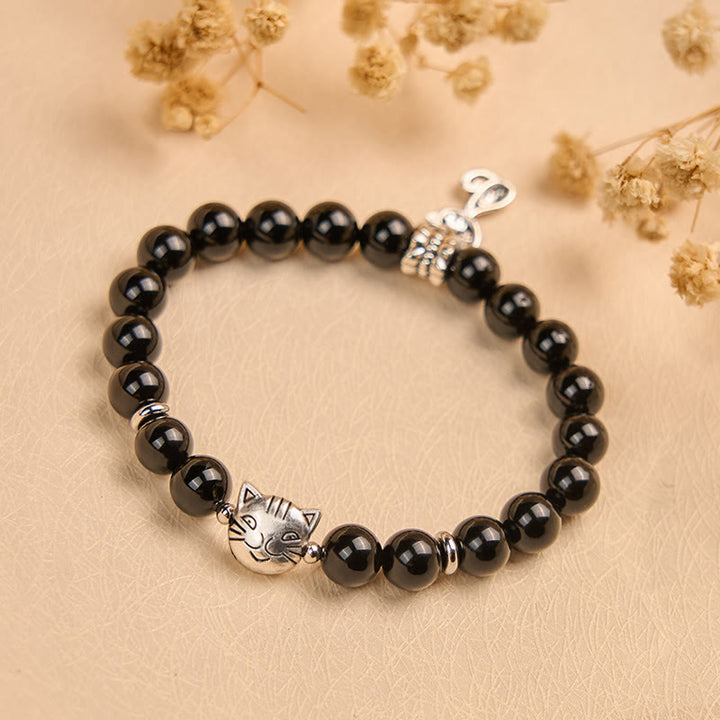 Braccialetto di supporto per gattini in onice nero naturale Buddha Stones - image 1
