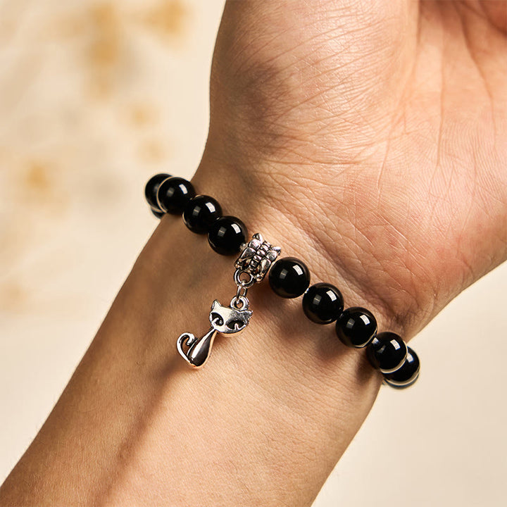 Braccialetto di supporto per gattini in onice nero naturale Buddha Stones - image 4