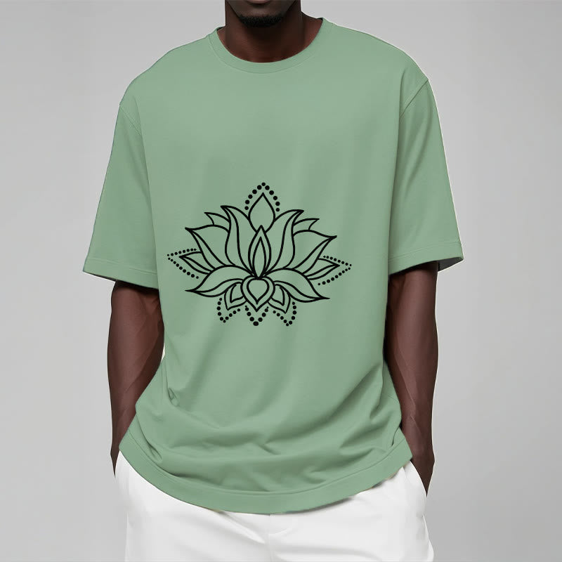 Maglietta in cotone con motivo a fiori di loto e Buddha Stones, design semplice - image 16