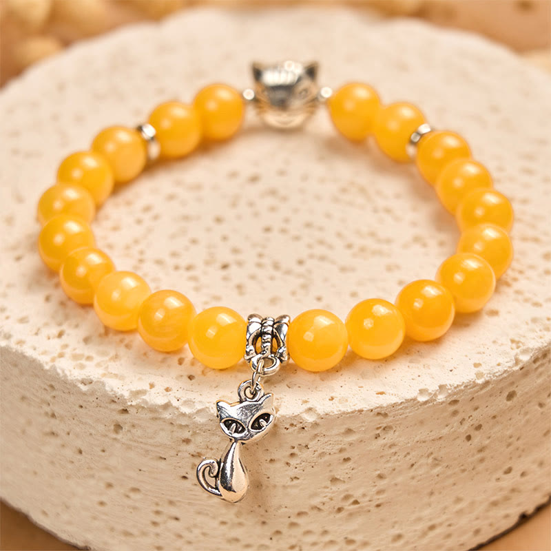 Braccialetto Buddha Stones con gatto soriano arancione e calcedonio giallo, positivo - image 2