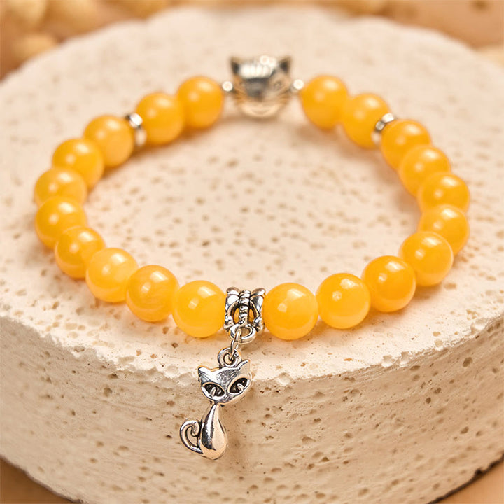 Braccialetto Buddha Stones con gatto soriano arancione e calcedonio giallo, positivo - image 2