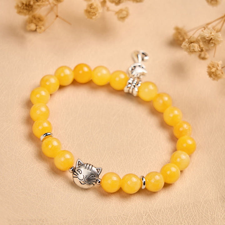 Braccialetto Buddha Stones con gatto soriano arancione e calcedonio giallo, positivo - image 4
