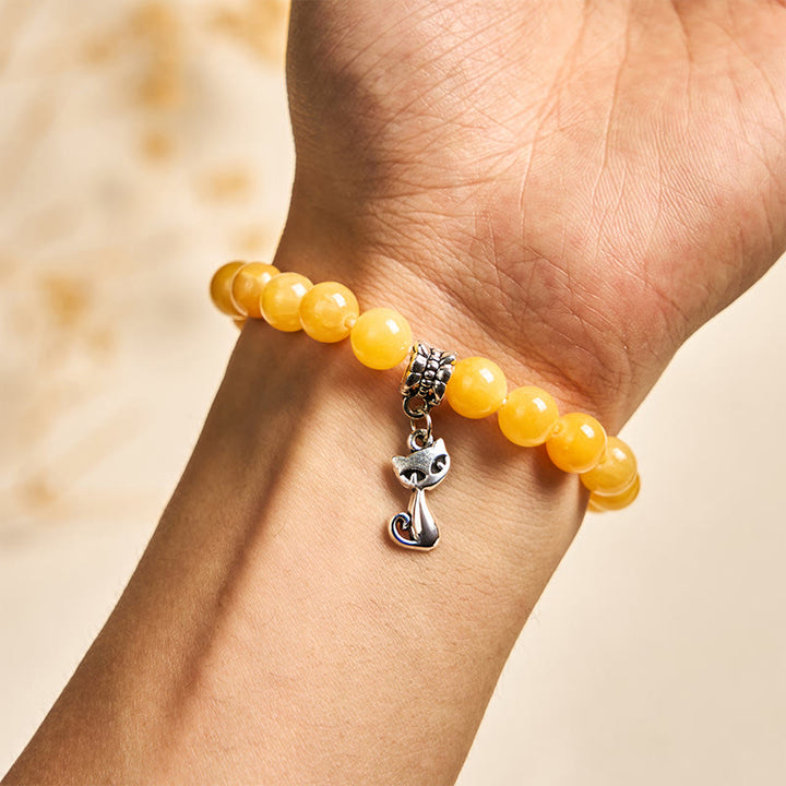Braccialetto Buddha Stones con gatto soriano arancione e calcedonio giallo, positivo - image 5