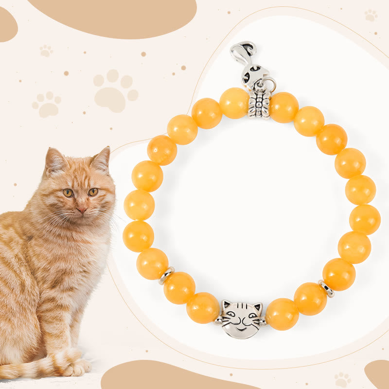 Braccialetto Buddha Stones con gatto soriano arancione e calcedonio giallo, positivo - Gatto soriano arancione (circonferenza del polso 15-16 cm) - image 1
