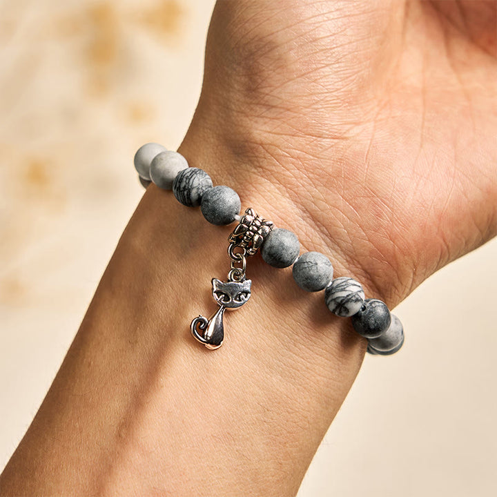 Bracciale Buddha Stones Grey Tabby Cat in diaspro venato nero naturale - image 4