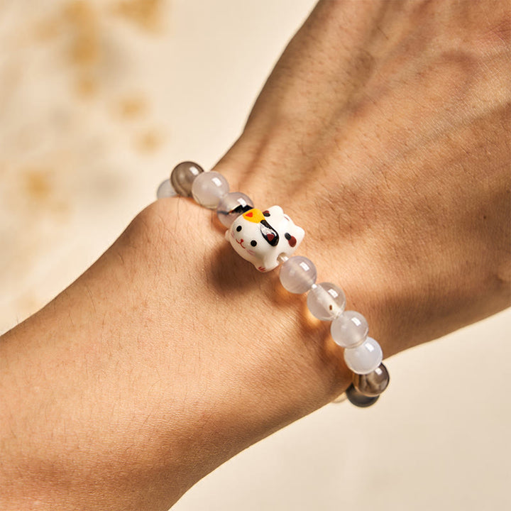 Braccialetto di potere con testa di gattino in ceramica con pietra di agata naturale e gatto calico Buddha Stones - image 4