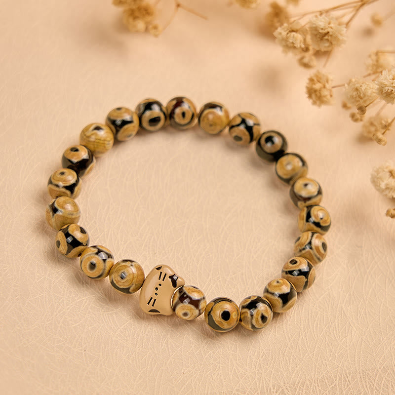 Braccialetto grazioso con testa di gattino in pietra di agata naturale con Buddha Stones e gatto del Bengala - image 1