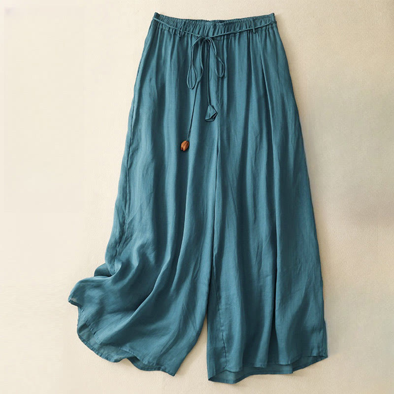 Pantaloni larghi da donna in cotone con coulisse e tasche, modello Buddha Stones, design semplice - Verde acqua - US8-10, UK/AU12-14, EU40-42 (2XL) - image 1