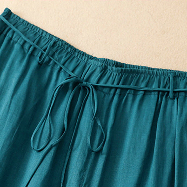 Pantaloni larghi da donna in cotone con coulisse e tasche, modello Buddha Stones, design semplice - image 2