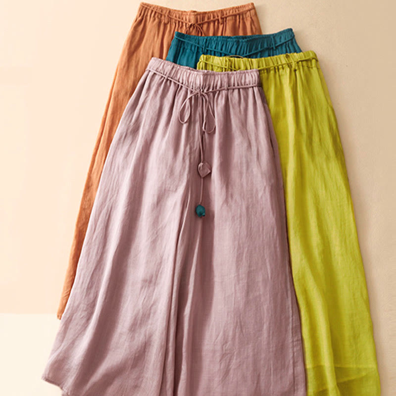 Pantaloni larghi da donna in cotone con coulisse e tasche, modello Buddha Stones, design semplice - image 7