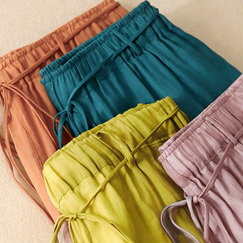 Pantaloni larghi da donna in cotone con coulisse e tasche, modello Buddha Stones, design semplice - image 8