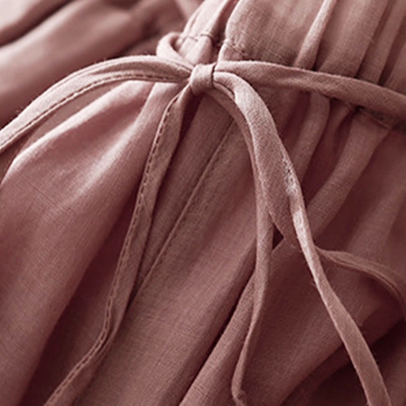 Pantaloni larghi da donna in cotone con coulisse e tasche, modello Buddha Stones, design semplice - image 13