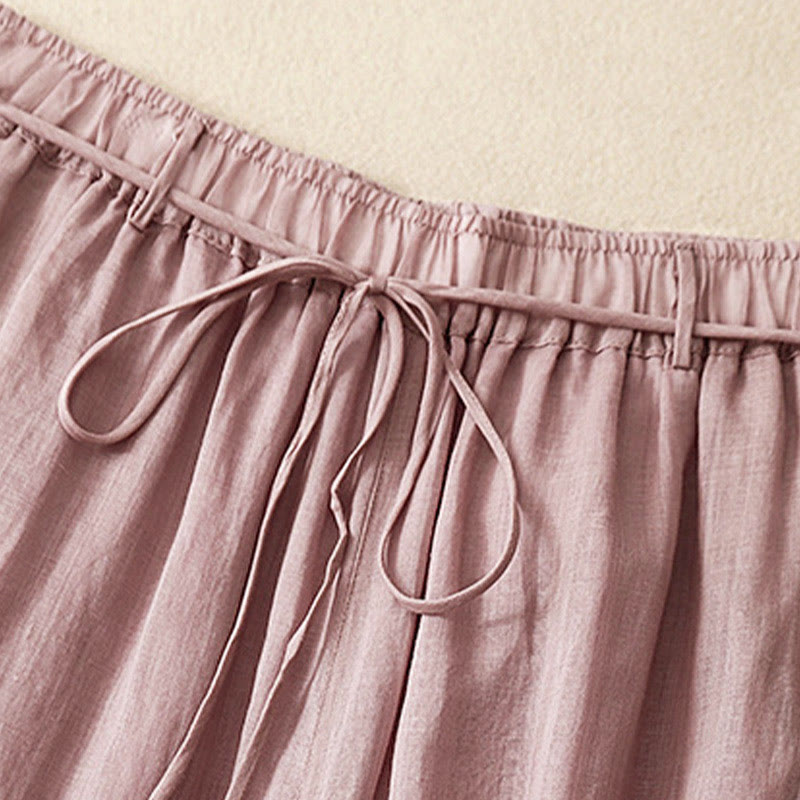 Pantaloni larghi da donna in cotone con coulisse e tasche, modello Buddha Stones, design semplice - image 11