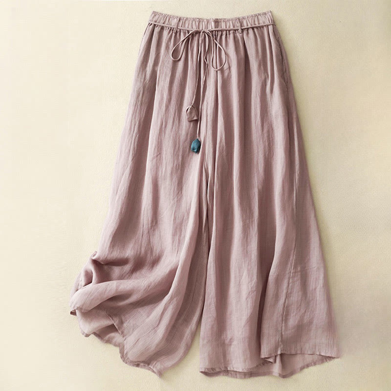 Pantaloni larghi da donna in cotone con coulisse e tasche, modello Buddha Stones, design semplice - RossoViolaPale - US8-10, UK/AU12-14, EU40-42 (2XL) - image 9