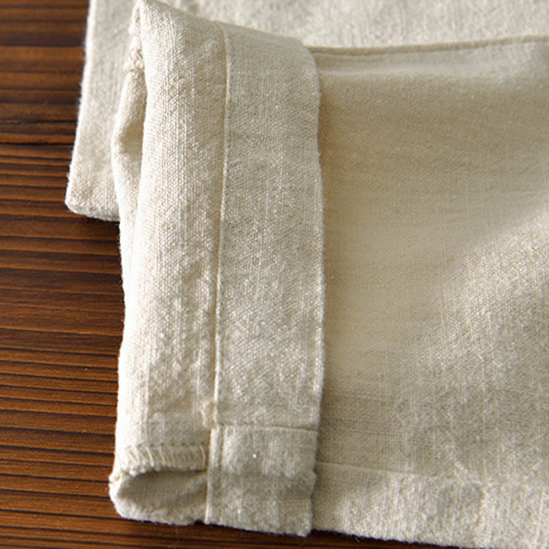 Pantaloni da uomo in lino ramiè con coulisse, casual, tinta unita, design semplice, con tasche, Buddha Stones - image 3