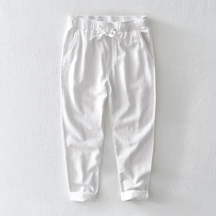 Pantaloni da uomo in lino ramiè con coulisse, casual, tinta unita, design semplice, con tasche, Buddha Stones - Bianco - US/UK/AU44, EU54 (4XL) - image 6