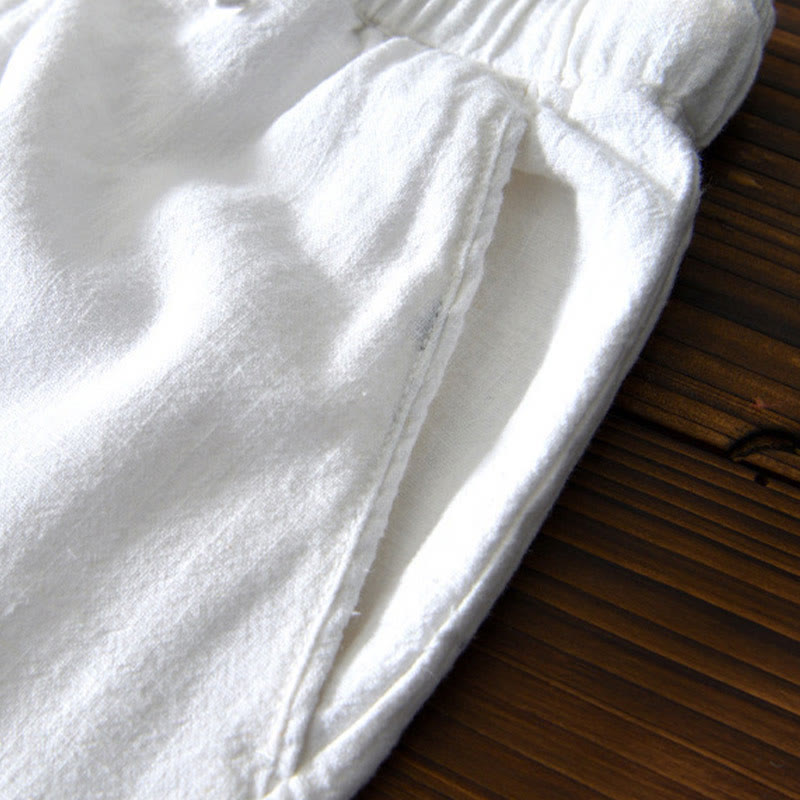 Pantaloni da uomo in lino ramiè con coulisse, casual, tinta unita, design semplice, con tasche, Buddha Stones - image 9