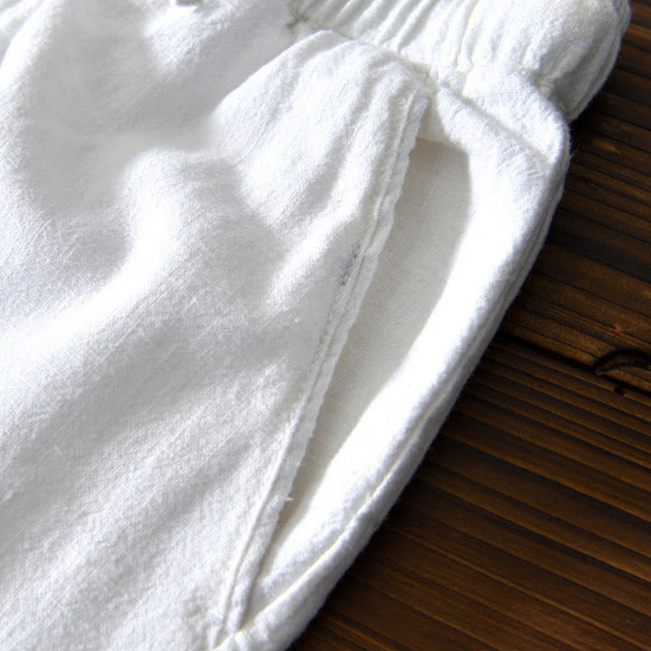 Pantaloni da uomo in lino ramiè con coulisse, casual, tinta unita, design semplice, con tasche, Buddha Stones - image 9