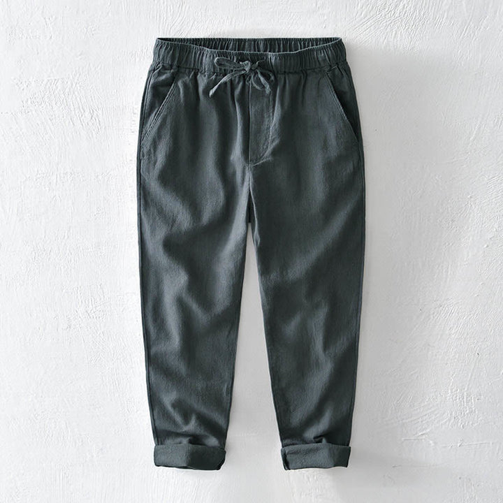 Pantaloni da uomo in lino ramiè con coulisse, casual, tinta unita, design semplice, con tasche, Buddha Stones - Grigio ardesia chiaro - US/UK/AU44, EU54 (4XL) - image 11