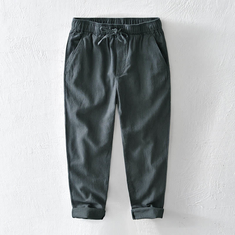 Pantaloni da uomo in lino ramiè con coulisse, casual, tinta unita, design semplice, con tasche, Buddha Stones - Grigio ardesia chiaro - US/UK/AU44, EU54 (4XL) - image 10