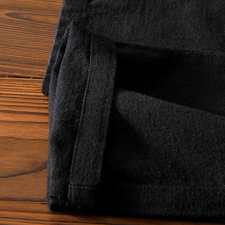 Pantaloni da uomo in lino ramiè con coulisse, casual, tinta unita, design semplice, con tasche, Buddha Stones - image 16