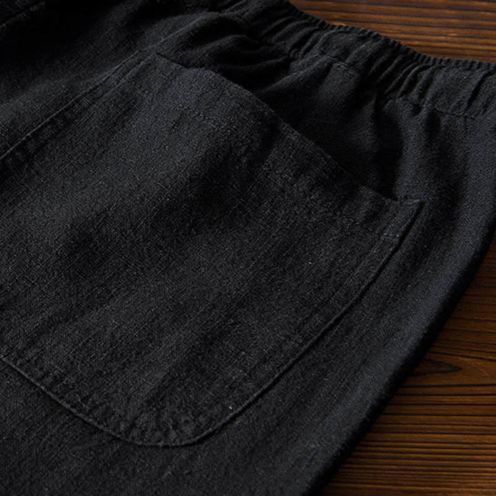 Pantaloni da uomo in lino ramiè con coulisse, casual, tinta unita, design semplice, con tasche, Buddha Stones - image 17