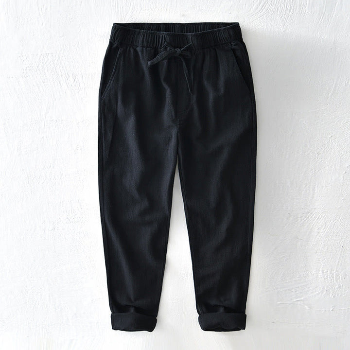 Pantaloni da uomo in lino ramiè con coulisse, casual, tinta unita, design semplice, con tasche, Buddha Stones - Nero - US/UK/AU44, EU54 (4XL) - image 14