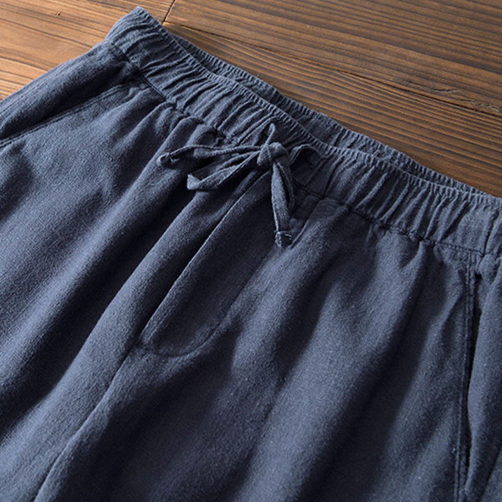 Pantaloni da uomo in lino ramiè con coulisse, casual, tinta unita, design semplice, con tasche, Buddha Stones - image 22