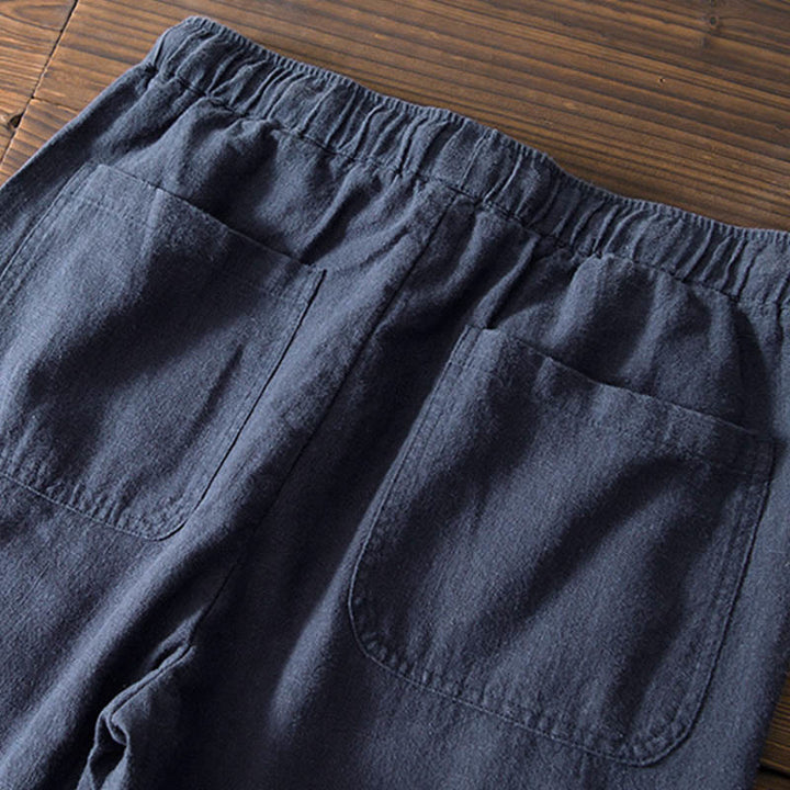 Pantaloni da uomo in lino ramiè con coulisse, casual, tinta unita, design semplice, con tasche, Buddha Stones - image 20