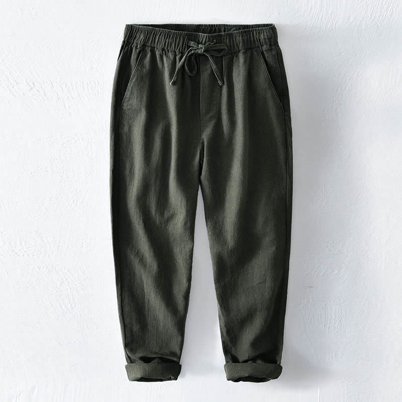 Pantaloni da uomo in lino ramiè con coulisse, casual, tinta unita, design semplice, con tasche, Buddha Stones - Verde foresta - US/UK/AU44, EU54 (4XL) - image 23