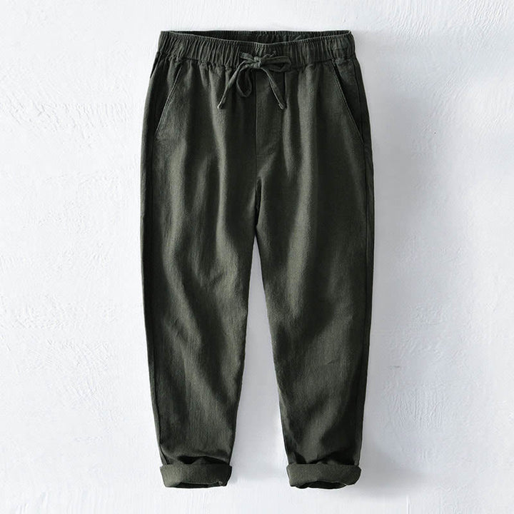 Pantaloni da uomo in lino ramiè con coulisse, casual, tinta unita, design semplice, con tasche, Buddha Stones - Verde foresta - US/UK/AU44, EU54 (4XL) - image 23