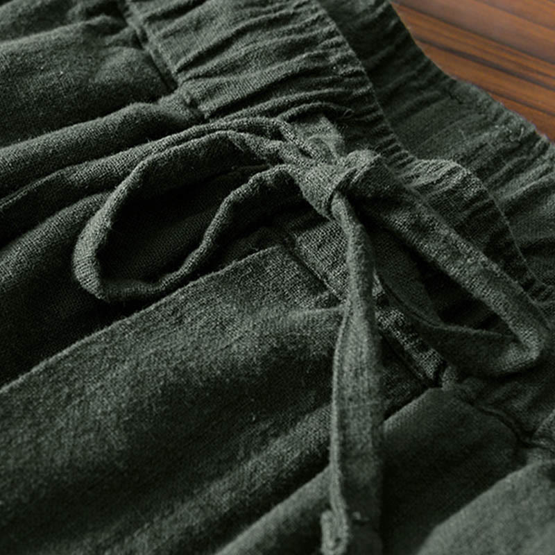 Pantaloni da uomo in lino ramiè con coulisse, casual, tinta unita, design semplice, con tasche, Buddha Stones - image 28