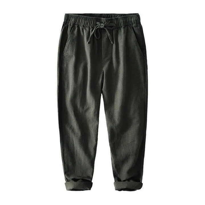 Pantaloni da uomo in lino ramiè con coulisse, casual, tinta unita, design semplice, con tasche, Buddha Stones - image 28
