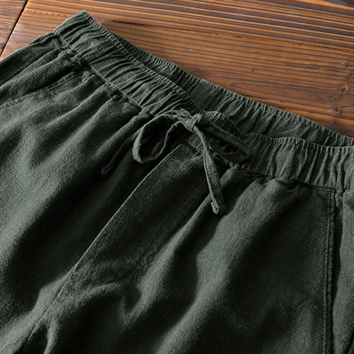 Pantaloni da uomo in lino ramiè con coulisse, casual, tinta unita, design semplice, con tasche, Buddha Stones - image 24